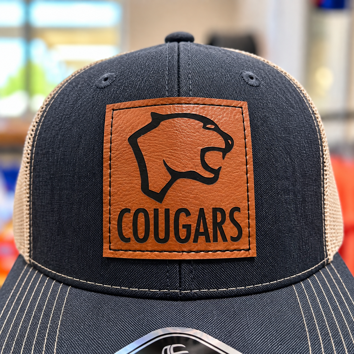 Cougar Leather Patch Hat - Heathered Navy and Khaki