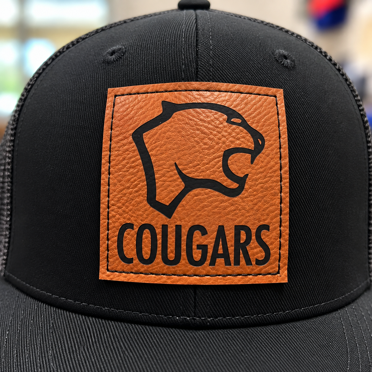 Cougar Leather Patch Hat - Black