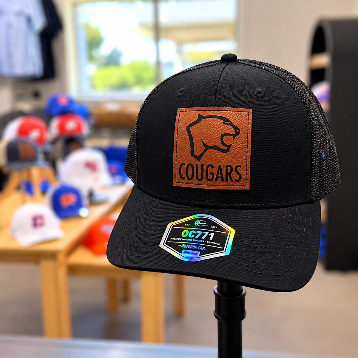 Cougar Leather Patch Hat - Black